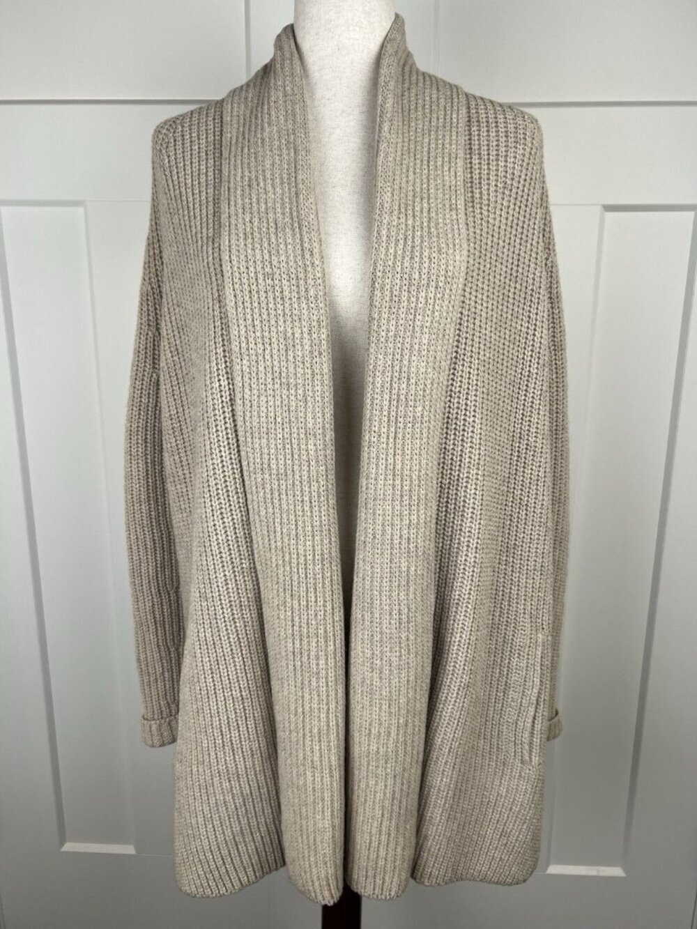 Vince Light Beige Open-Front Ribbed Cardigan - Picture 1 of 12